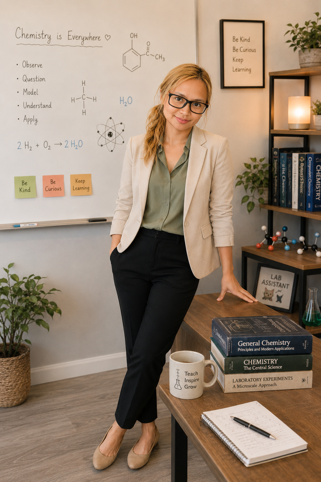 Adrianne Penullar working through chemistry with a college student